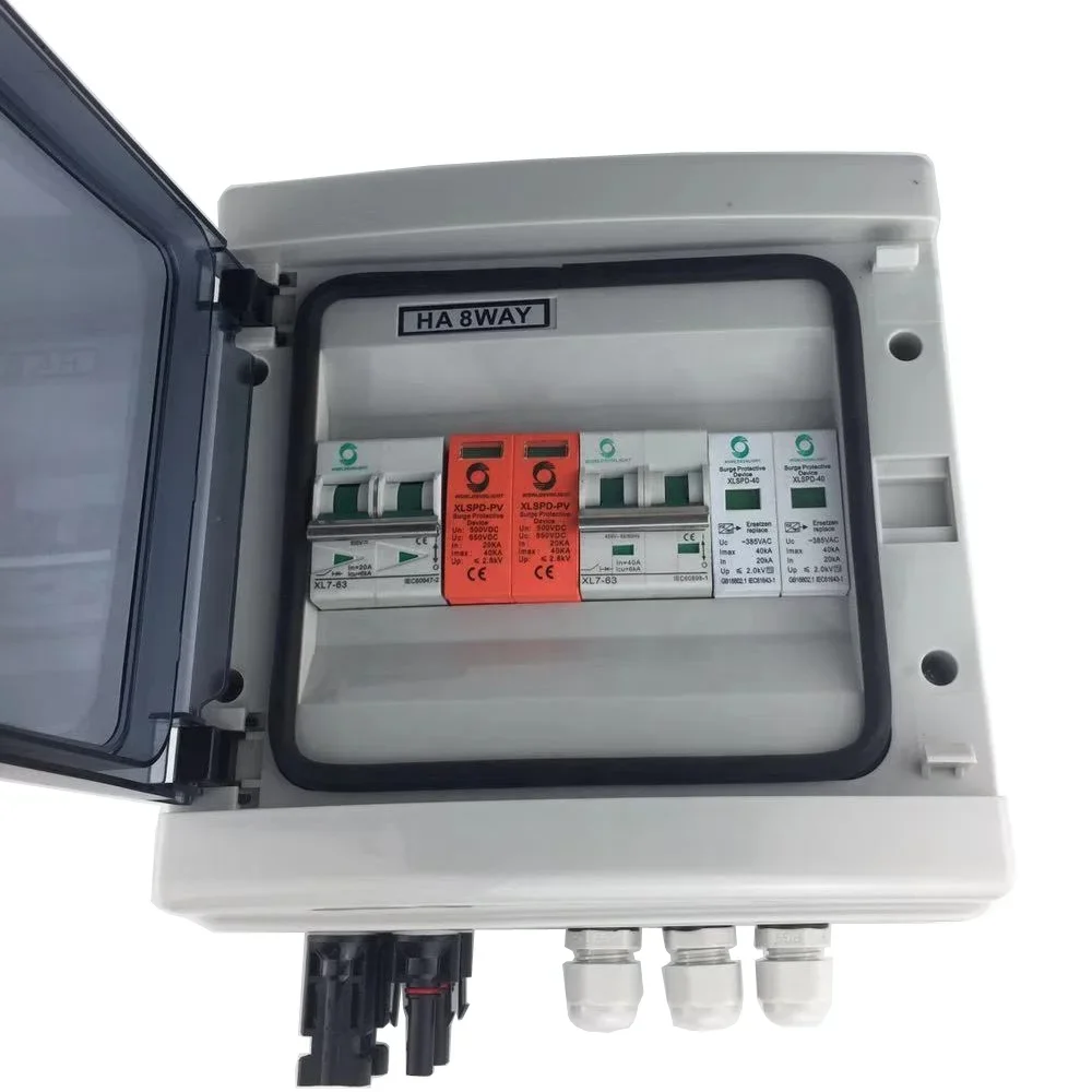 IP65 550V DC Solar PV Array Strings Combiner Box with ac surge protector and ac circuit breaker