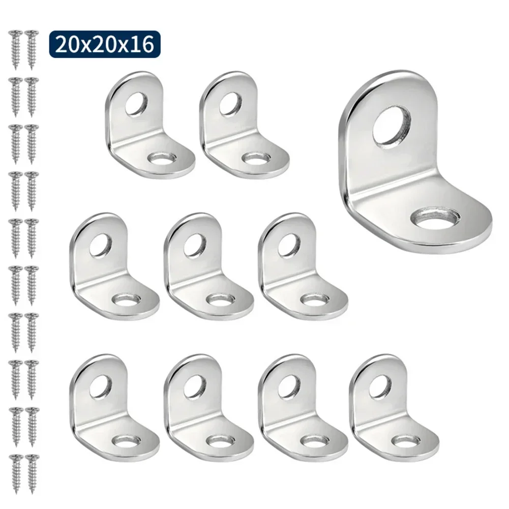 10PCS Stainless Steel Straight Corner Bracket Connectors Code Right Angle Support Furniture Fixing Reinforced Hardware L Shape