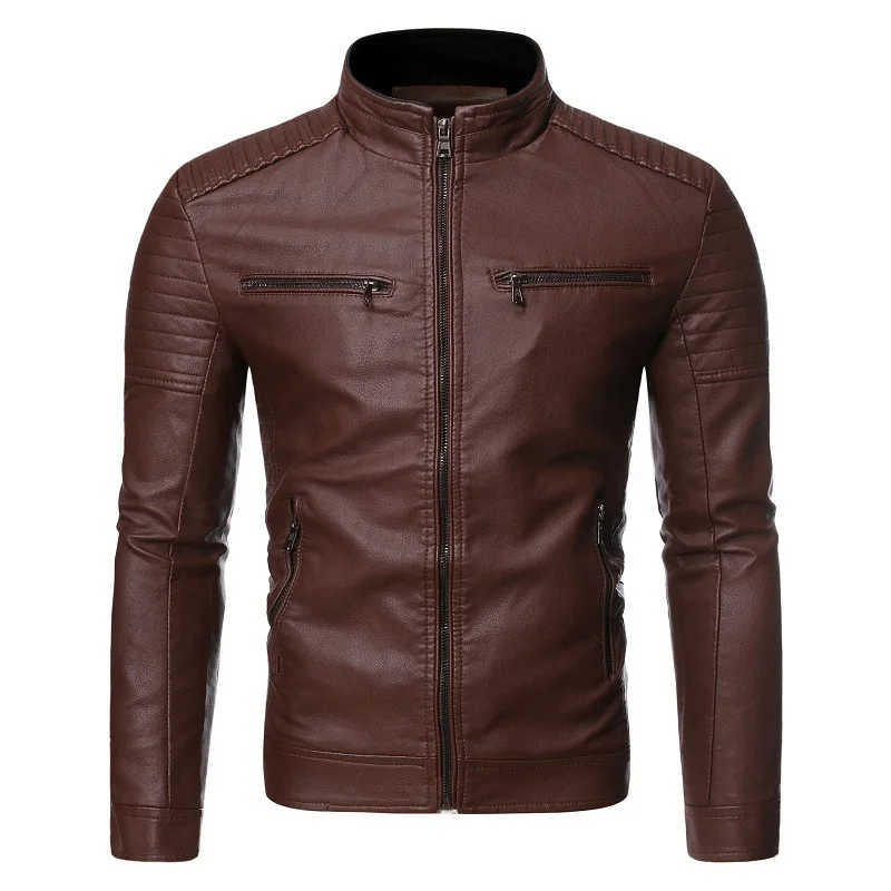 

Spring Brand New Causal Coat Men Outfit Design Motor Biker Zip Pocket PU Leather Jacket Male Vintage Classic Leather Jacket Men