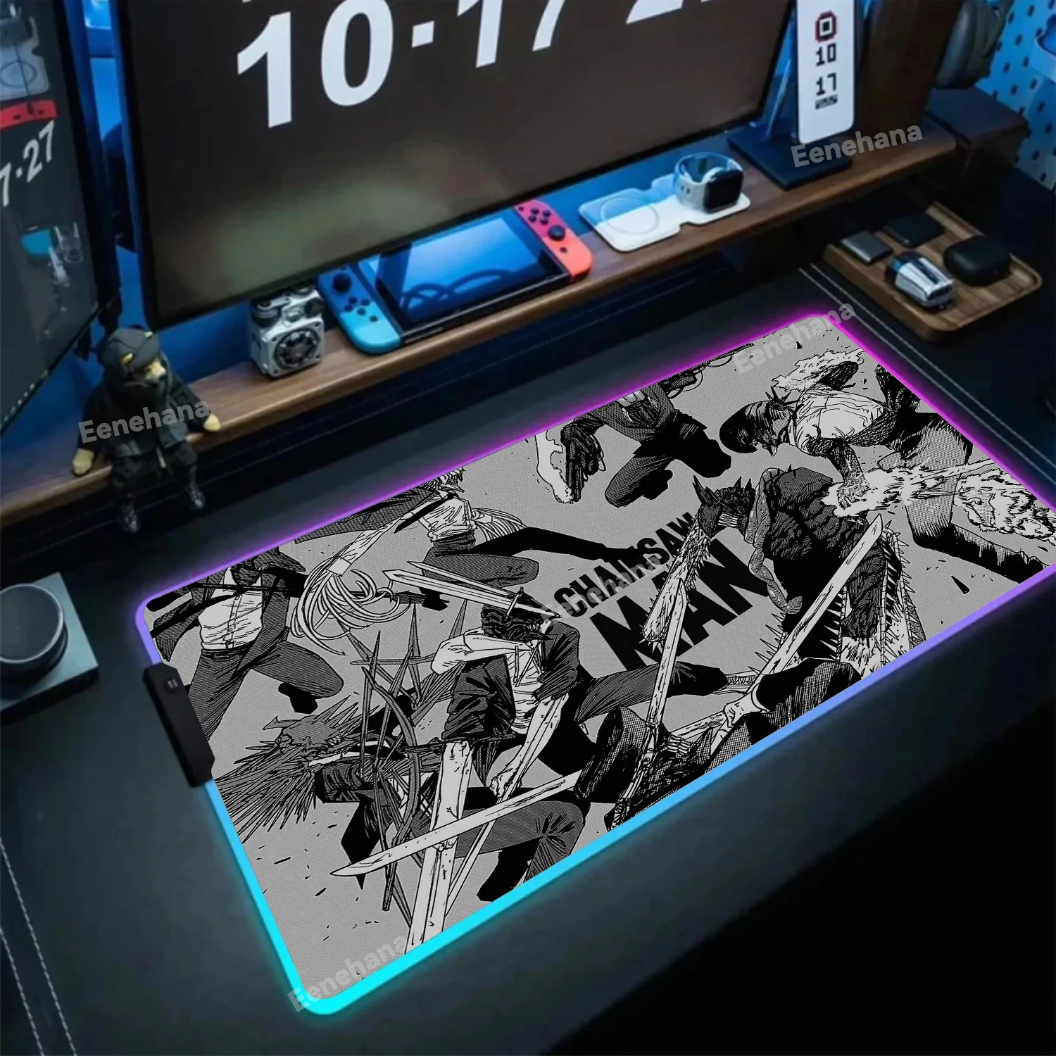 Large Laptop Keyboard Desk Playmat Chainsaw Man RGB Mouse Pad Anime Mouse Mat Gamer LED Backlight Gaming Accessories Mousepad