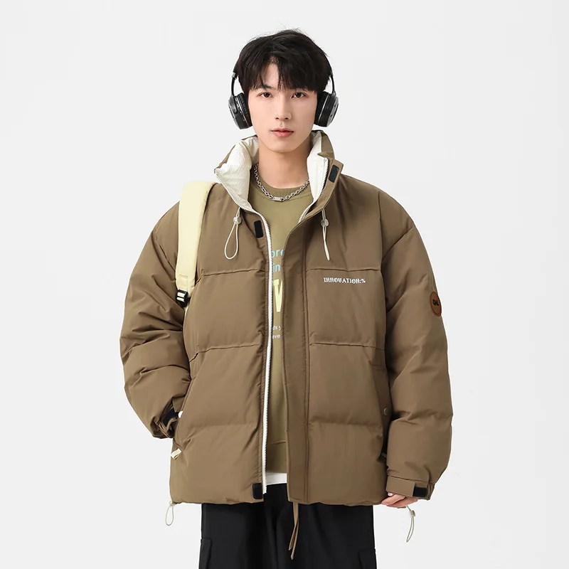 

Молодежная уличная хлопковая куртка для мальчиков в японском стиле, свободная толстая парка с воротником-стойкой, подростковое зимнее пальто, модное