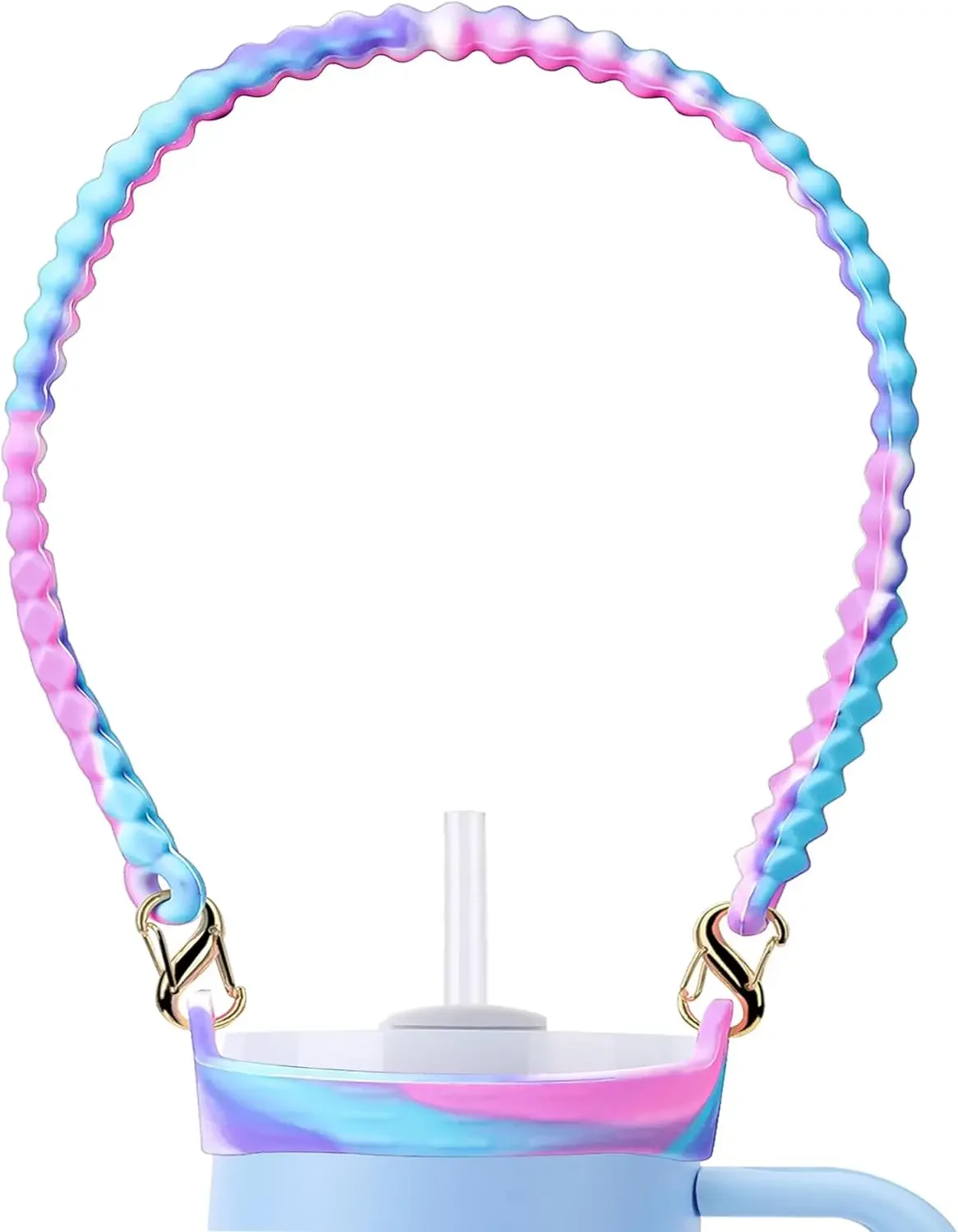 Gradient Color Silicone Tumbler Carry Strap Detachable Metal Clasp Water Bottle Lanyard for Outdoor Daily Commute