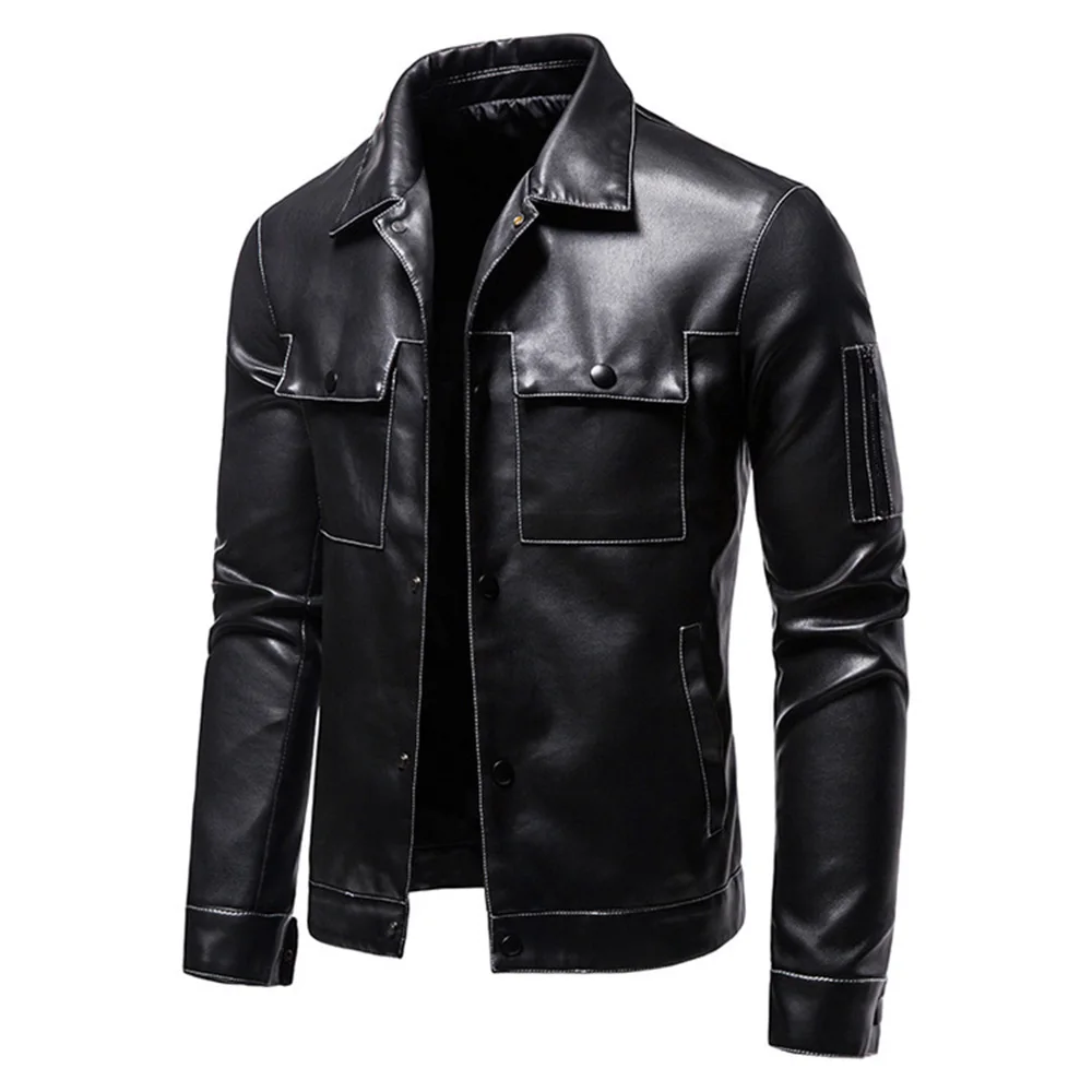 Autumn New British Black Lapel Leather Motorcycle Leather Casual Leather Jacket