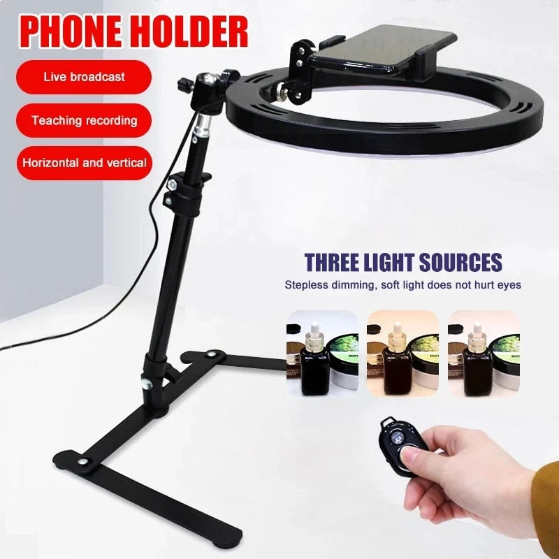 Led Selfie Remote 26Cm Ring Light Youtube Fill Video Lamp Live Cook Photography Lighting Ringlight With Desktop Tripod Stand