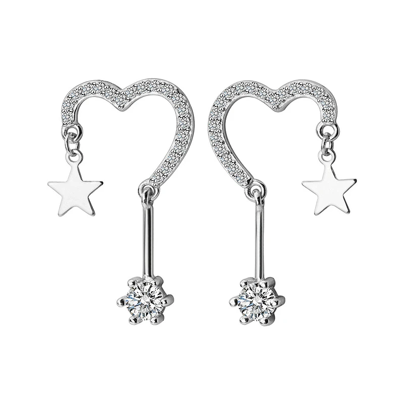 Luxurious 925 Sterling Silver Women's Sparkling Heart Stud Earrings Fashionable Sophisticated Cubic Zirconia Jewelry Accessory