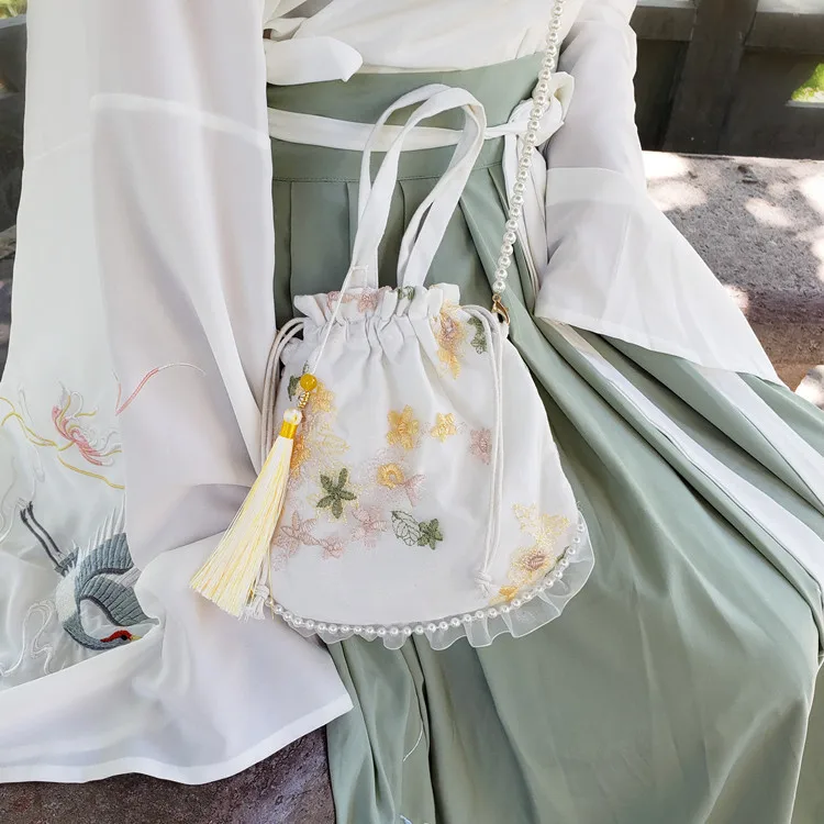 

Новая женская сумка hanbok с жемчугом, женская сумка в китайском стиле, Диагональная Сумка через плечо с старинной кисточкой, в стиле ретро