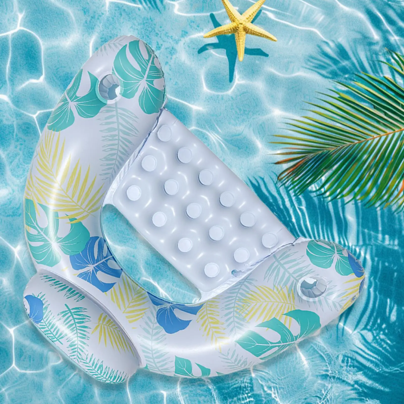 Silla flotante para piscina, respaldo para silla de agua con portavasos, flotadores cómodos, tumbona de agua versátil para parques de playa y lago