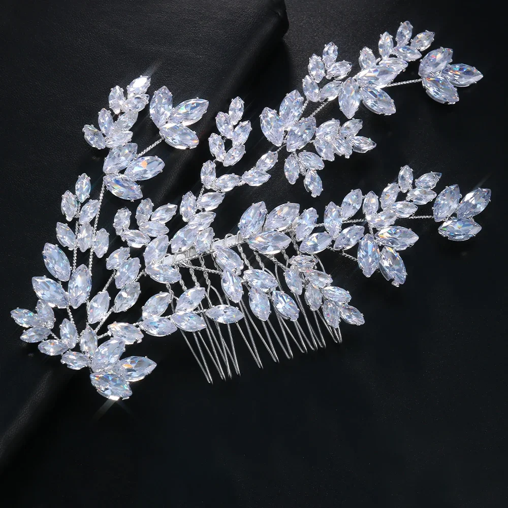 Fashion Leaves Zircon Bridal Hair Comb Birthday Hair Accessories Luxury Jewelry Baroque Crystal Wedding Headband for Women