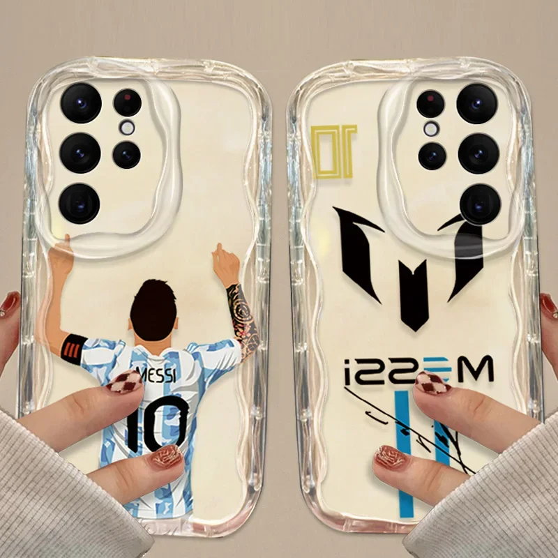 Football Number 10 7 3D Wave Case For Samsung Galaxy S24 Ultra S23 S22 Plus S21 S20 FE A25 A55 A35 A15 A16 A05 A05S A06 Cover