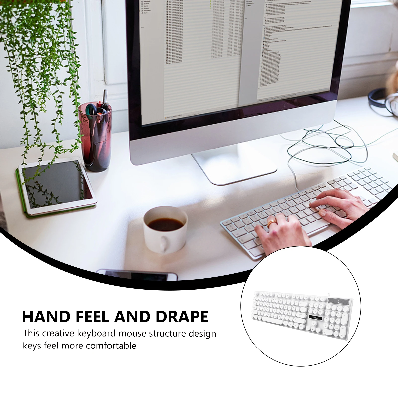 

Creative Usb Glowing Wired Keyboard Round Keys Comfortable Design Portable Computer Keyboard For Pc Laptop White With Mouse