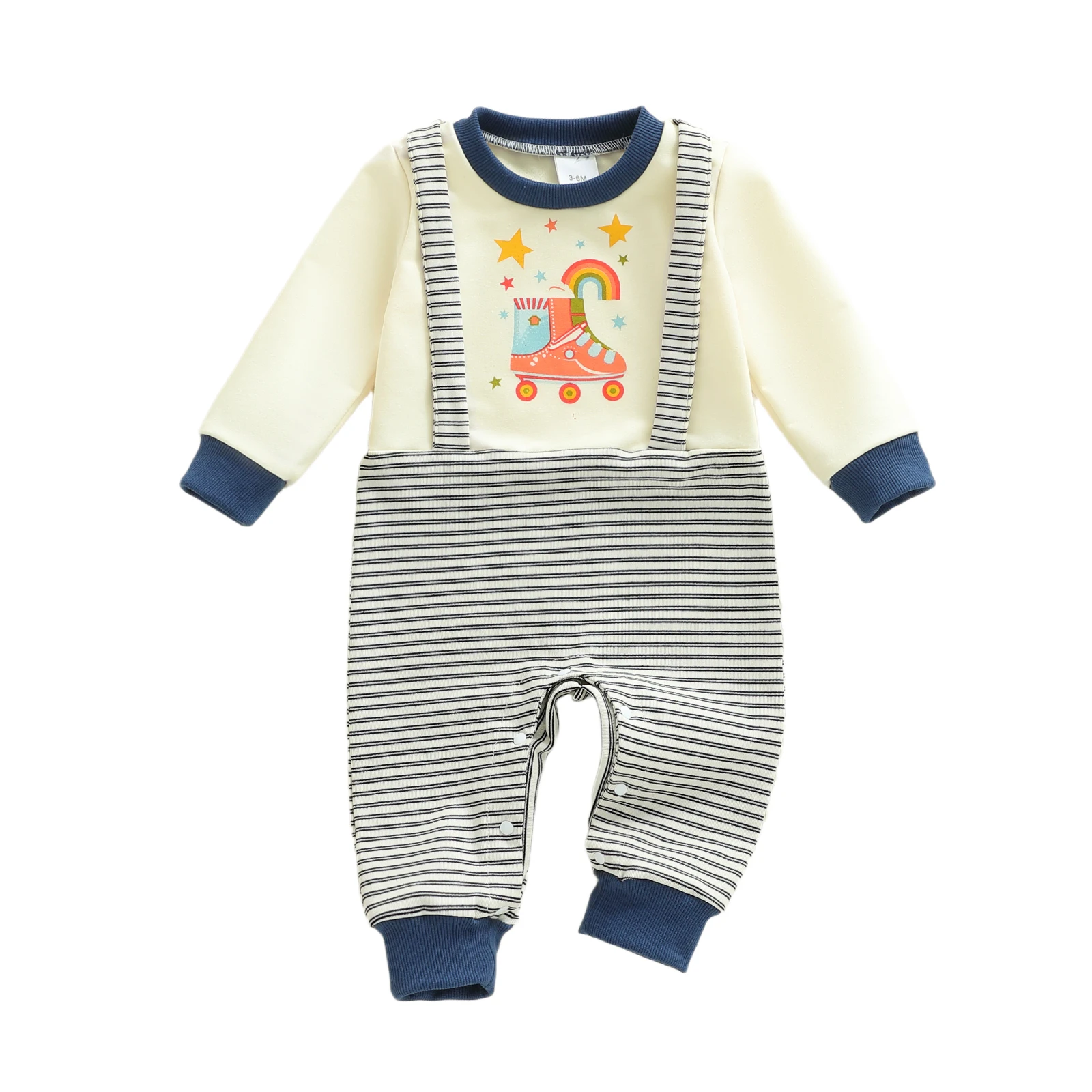 

Baby Boys Jumpsuit, Long Sleeve Crew Neck Stripes Casual Autumn Newborn Romper Clothes