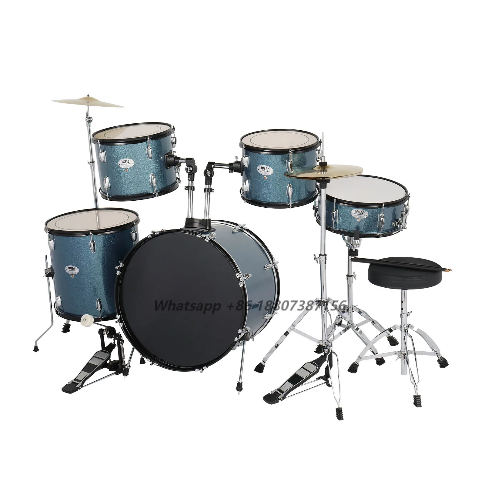 

US Full Size Drum Set With 5pcs Drums 2 Cymbals and Accessories Musical Percussion Instrument
