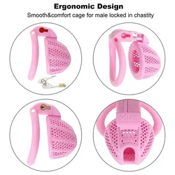 Male Chastity Device Cock Cage Upgraded  Lightweight Pink Chastity Cage with 4 Different Sizes Removable Plastic Rings  Sex Toys