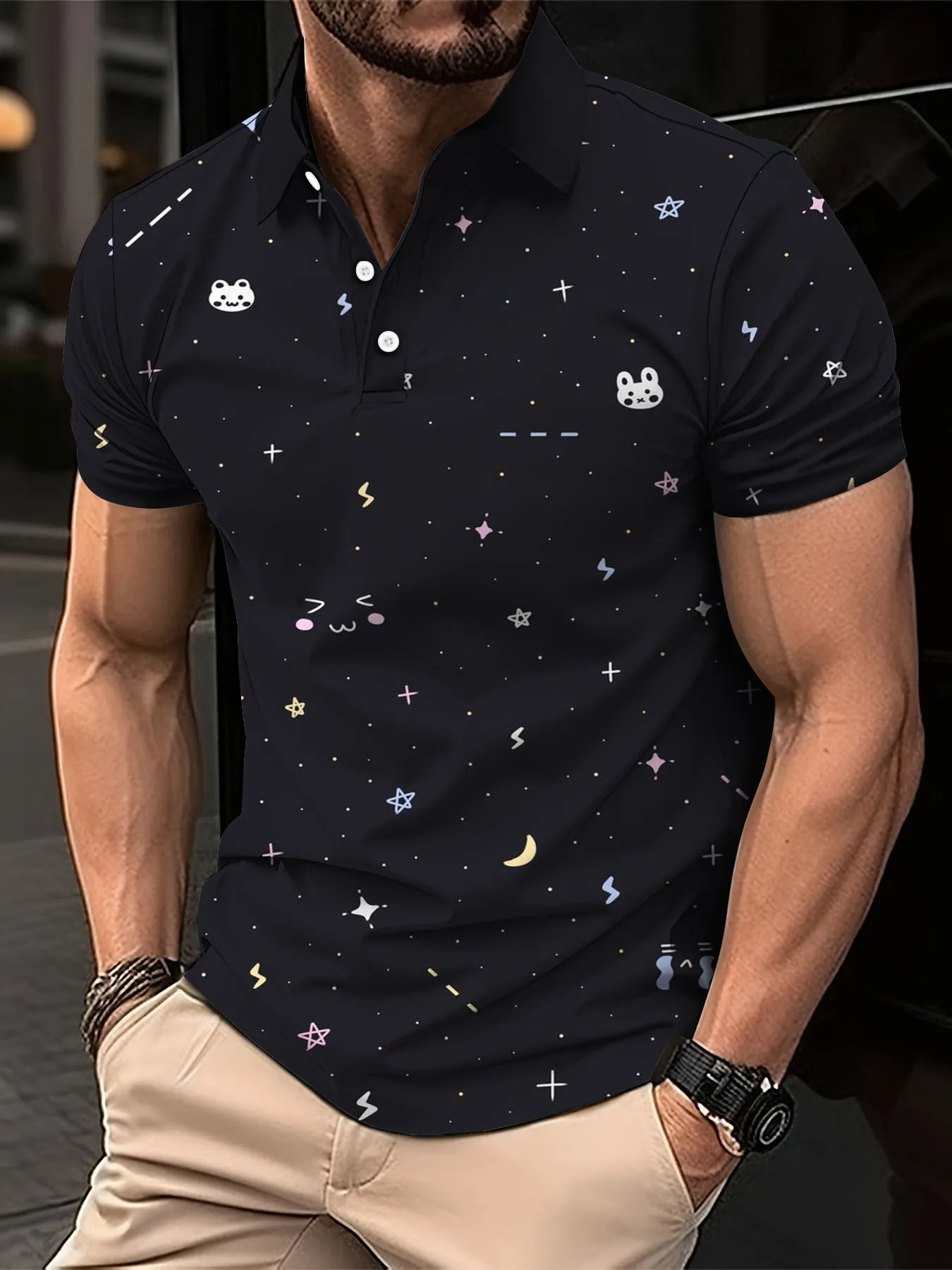 New Summer Men\'s Polo Shirt Street Casual Short Sleeve Print Buttons Tops Fashion Pullover Oversized Clothing Male Golf Wear