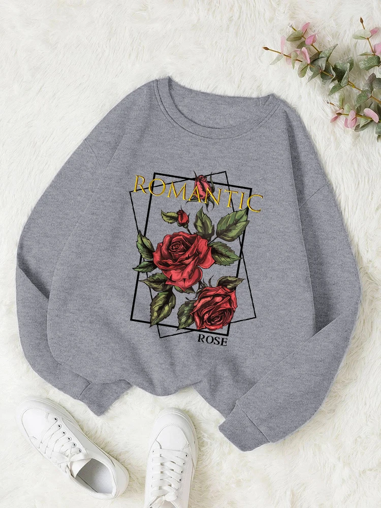 

Beautiful Roses Pattern Printing Sportswears Women Fashion Retro Hoodie Autumn Fleece Sweatshirts Casual Loose Warm Female Tops