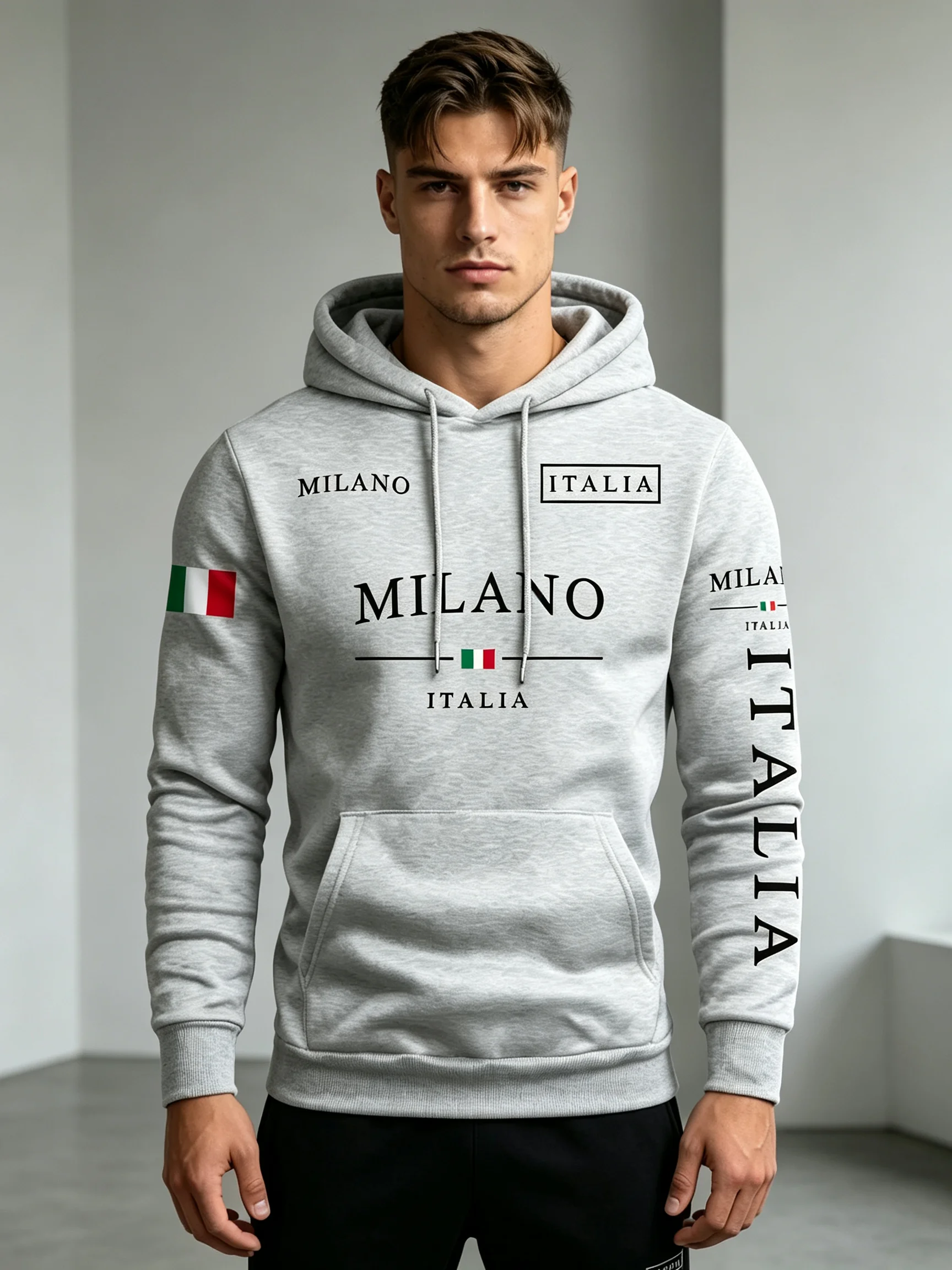 Unisex Italian Style Hoodie Men Women Outdoor Street Casual Sweatshirt Couple Tops Trendy Spring Autumn Winter Vacation Pullover