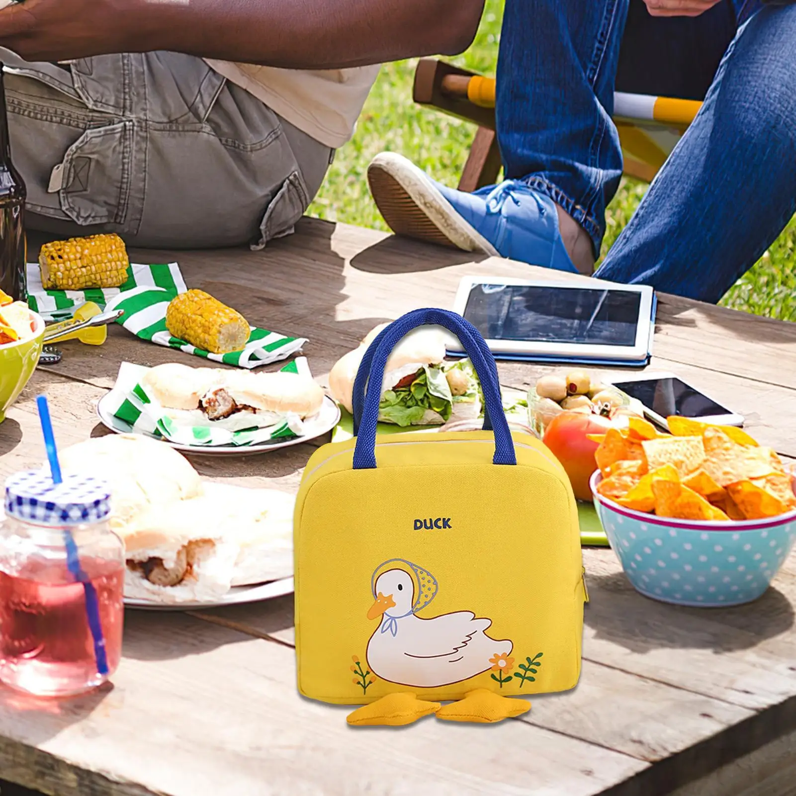 Portable Cute Duck Insulation Lunch Bag Cartoon Fresh Meal Bags Lunch Bag Portable Picnic Handbag Storage Canvas Lunch Box Bags