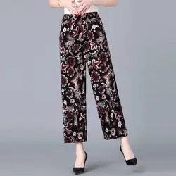 Women's Clothing Vintage Floral Printed Capris Casual Loose Straight Fashion High Waist Elastic 2023 Spring Summer Cropped Pants