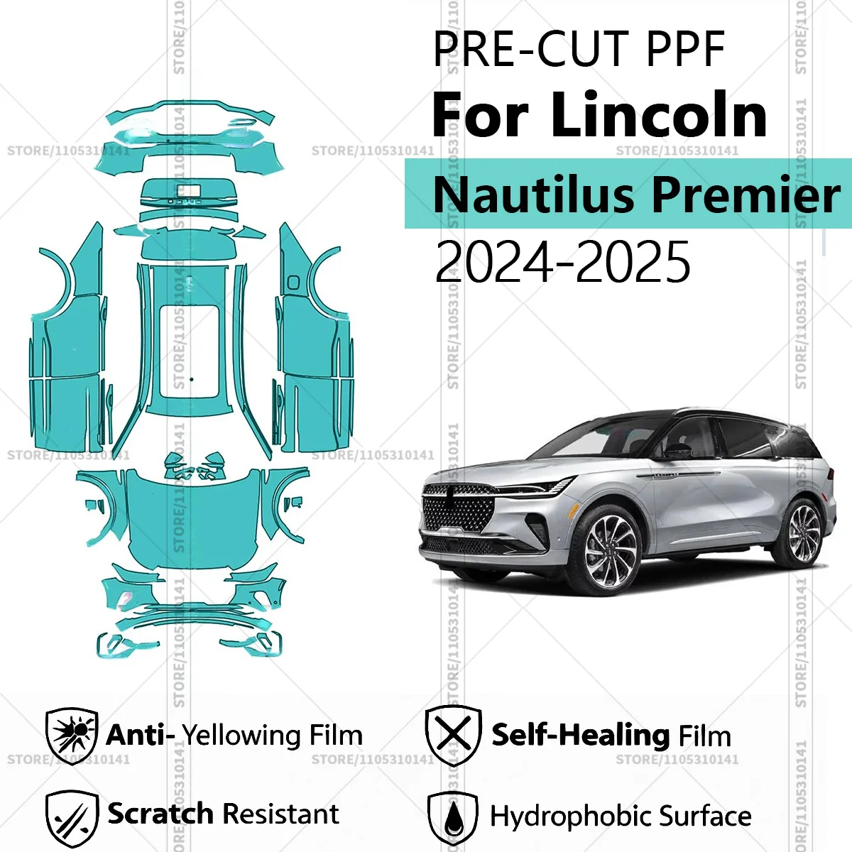 

Предварительно нарезанная прозрачная защитная пленка PPF для автомобиля, полный комплект для Lincoln Nautilus Premier 2024-2025