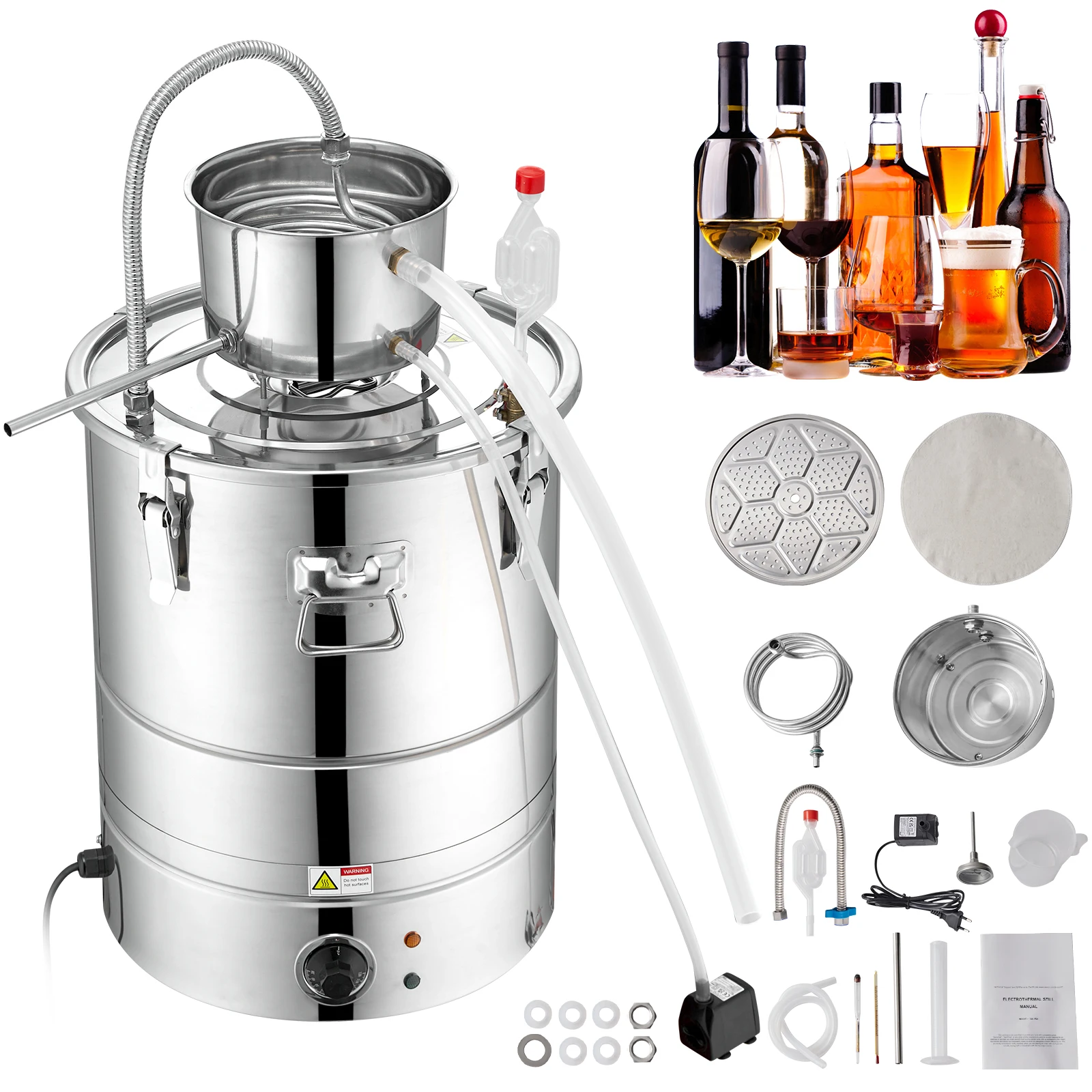 VEVOR Wasser Alkohol Destillierer 50 L Distillieranlage 2800 W Edelstahl Schnapsbrennen Destilliergerät Komplettes Set Enthalten, Ende Produkte Obstweinen, Whisky, Schnaps, Champagner, Wodka usw.