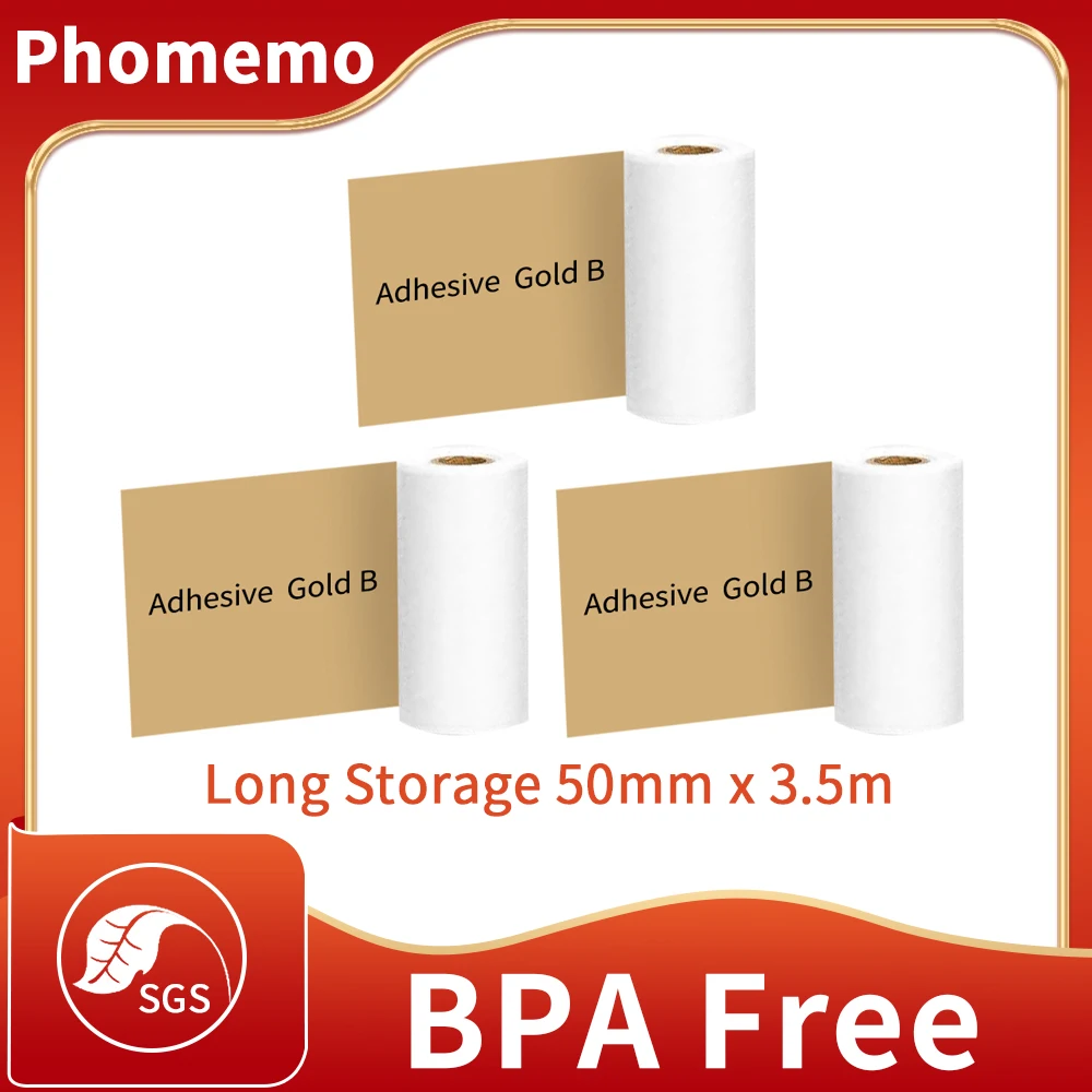 Phoemmo termal fotoğraf yazıcı kağıdı ruloları M02 M02Pro yazıcı yazdırılabilir yapışkan not için yapıştırıcı şeffaf altın kağıtlar