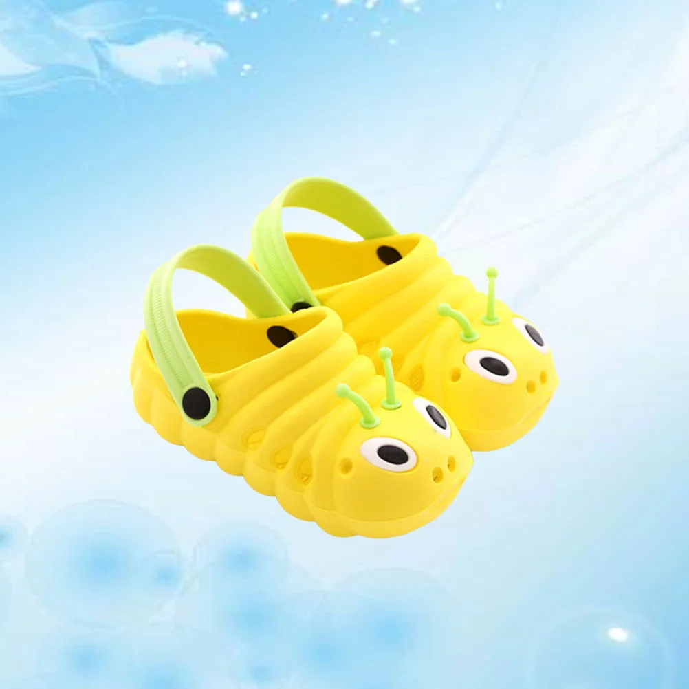 1 Pair Caterpillar Beach Non-slip Shoes Cartoon Summer Sandals Cool Slipper for Boys Girls (Yellow Size 27 Length 16cm)