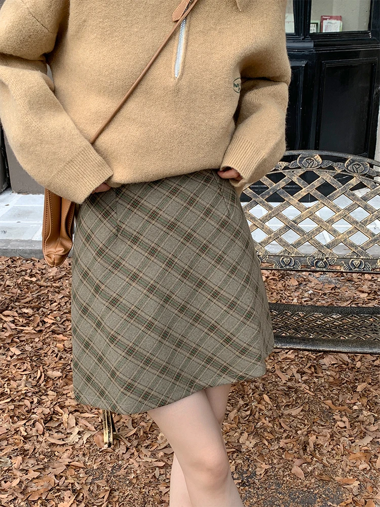 

Юбка-трапеция из искусственной кожи с высокой талией и ромбовидным узором для женщин, корейский стиль, стройнящий дизайн, для офиса и повседневной носки