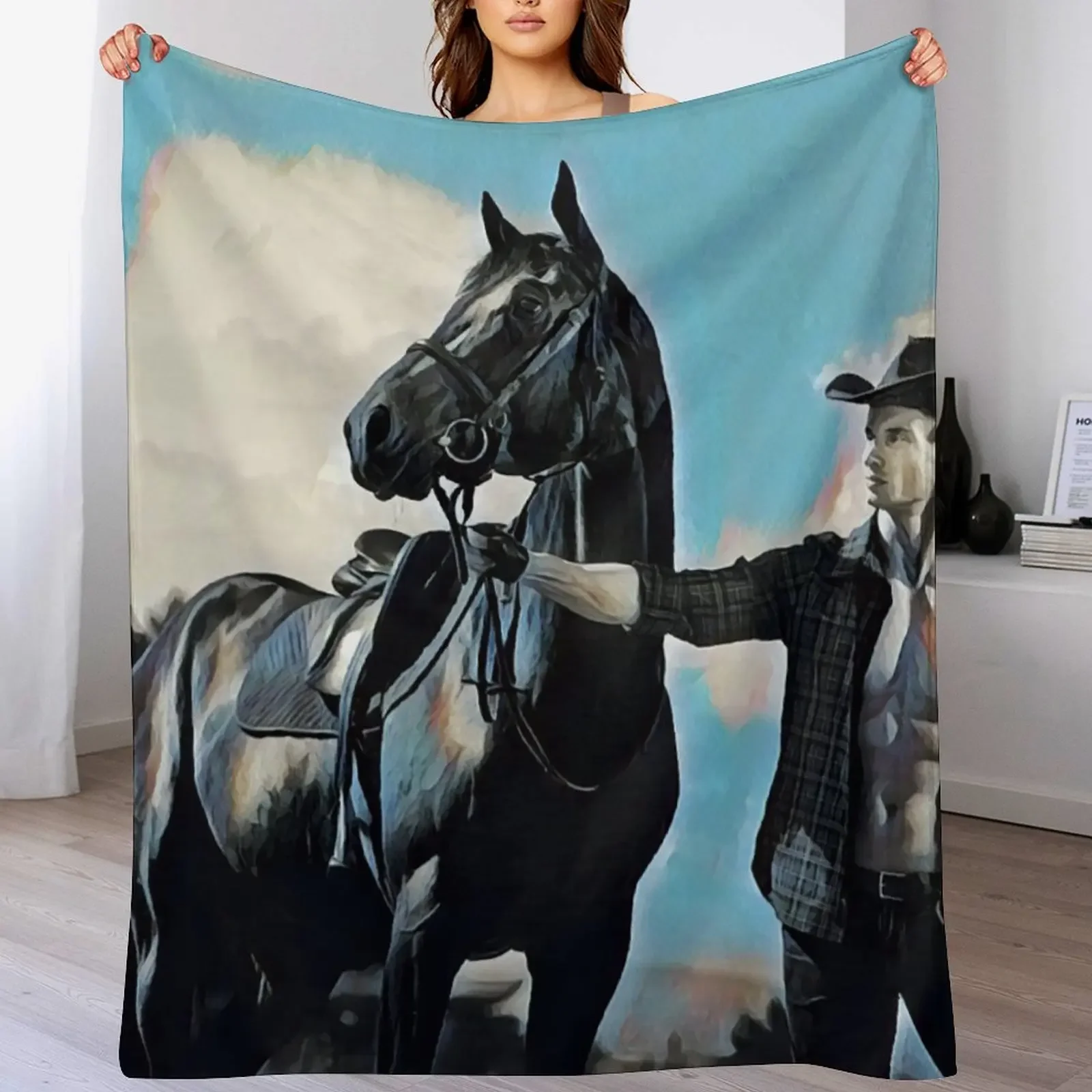

cowboy and horse Throw Blanket Sleeping Bag Heavy Sofa Quilt Flannel Fabric Blankets