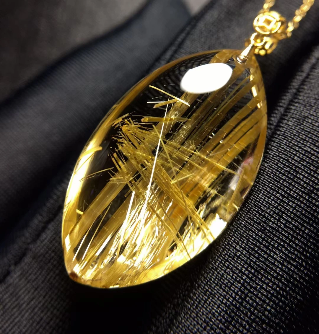 

Natural Gold Rutilated Quartz Pendant Water Drop Rutilated Quartz Jewelry 29*16*9.3mm 18K Gold Men Women Brazil AAAAAAA