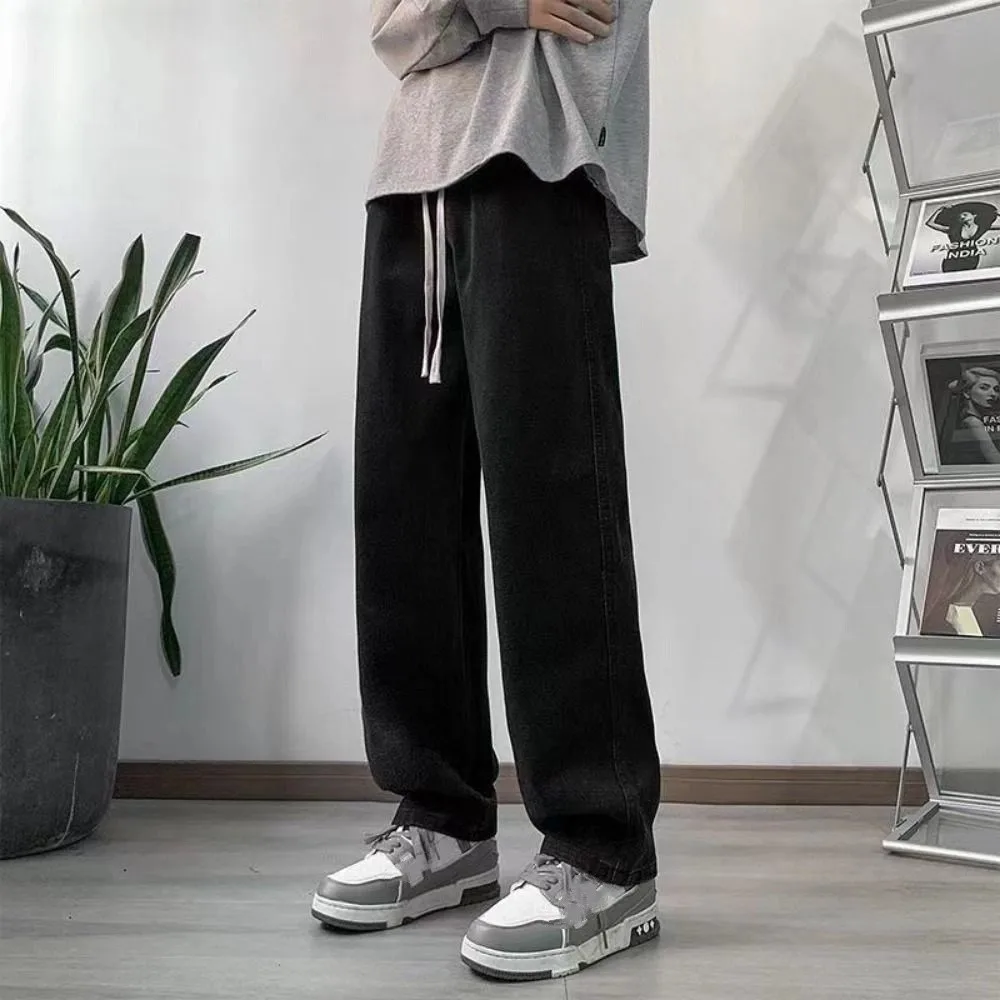 

High Street Elastic Waist Men's Casual Jeans Straight Leg Wide Leg Wide Leg Pants Basic Design Loose Fit Baggy Pants Casual Wear