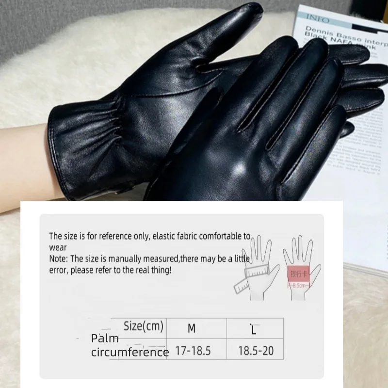 Genuine Leather Gloves Women Plush Touch Screen Driving Cycling Warm Windproof guantes Sheepskin Full Finger Light luxury Gloves