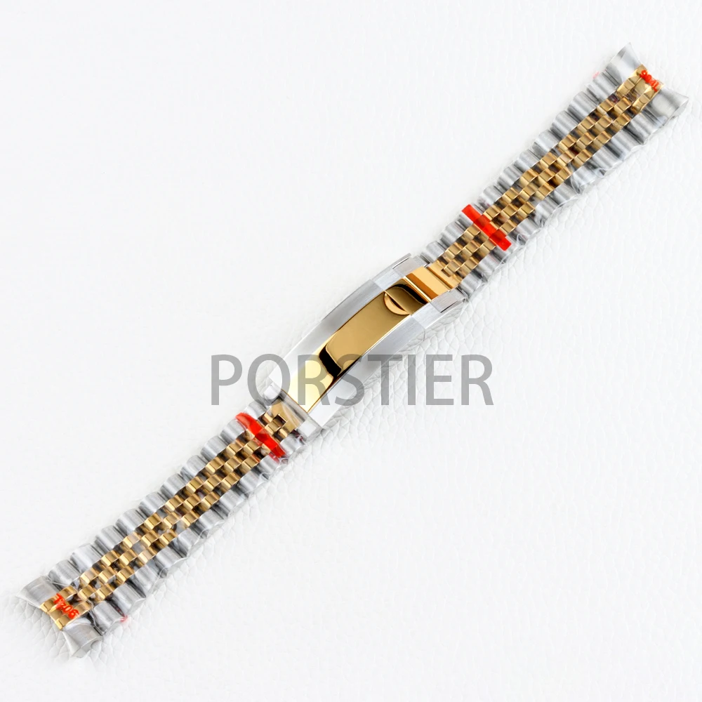 Pasek Jubilee o szerokości 20 mm, wykonany z solidnej stali nierdzewnej 316L, z solidnymi ogniwami śrubowymi, srebrny/czarny/różowe złoto/złoty pasek do zegarka z składanym zapięciem.