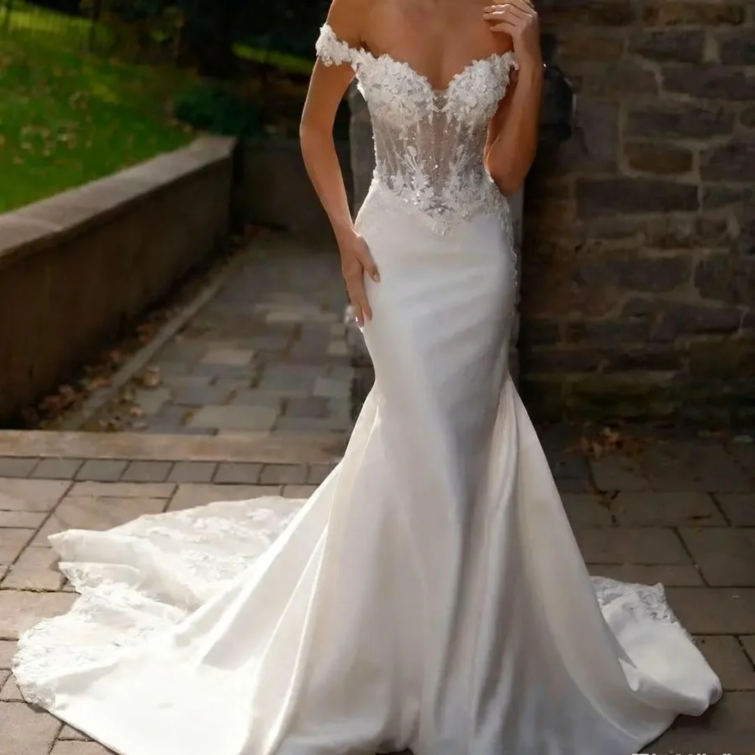 

Элегантные винтажные свадебные платья по индивидуальному заказу, атласные кружевные аппликации с открытыми плечами, вечерние платья для выпускного вечера невесты