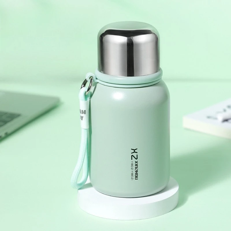 500ml Chubby 316 Stainless Steel Thermos, Matte Pastel Portable Lanyard Leakproof Vacuum Water Bottle Girls Office Student Gift