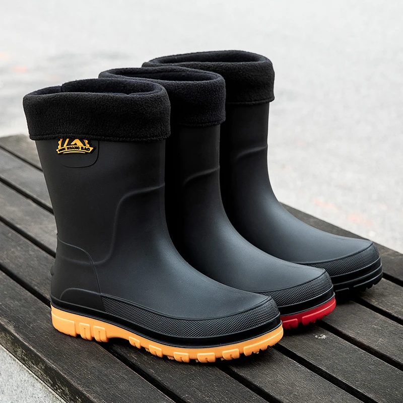Men's Medium Tube Non-slip and Wear-resistant Rubber Shoes Fashion Versatile Rain Boots Adult Casual Fishing Shoes Work Shoes image 3
