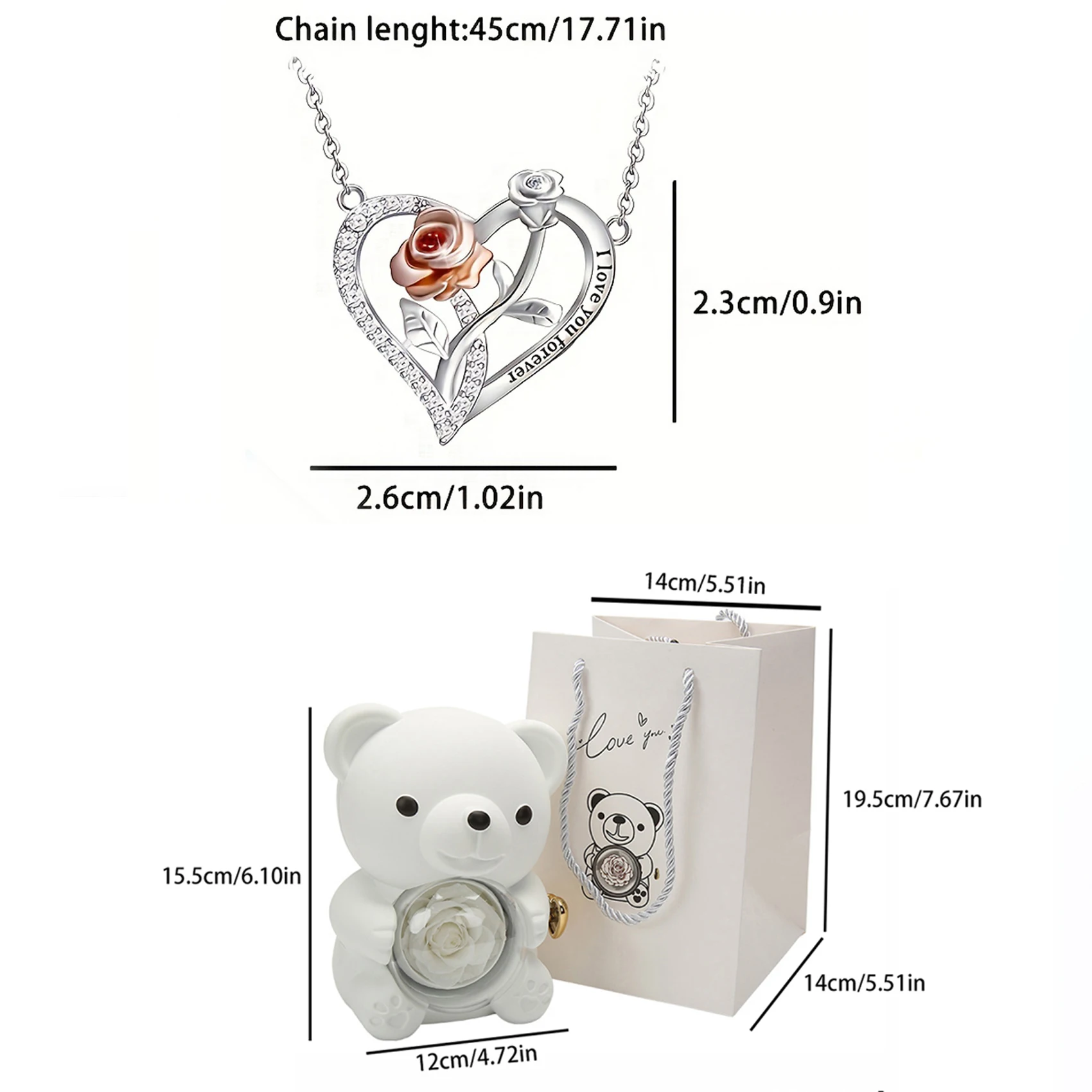 Heart Zircon Pendant Necklaces With Cute Bear Rose Flower Luxury Gift Box 2024 New Christmas Party Romantic Jewelry