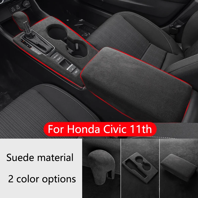 

For Honda Generation 11 Civic Integra 22 23 24 Suede Car Interior Armrest Box Lid Gear Knob Protective Sleeve Shift Panel Frame