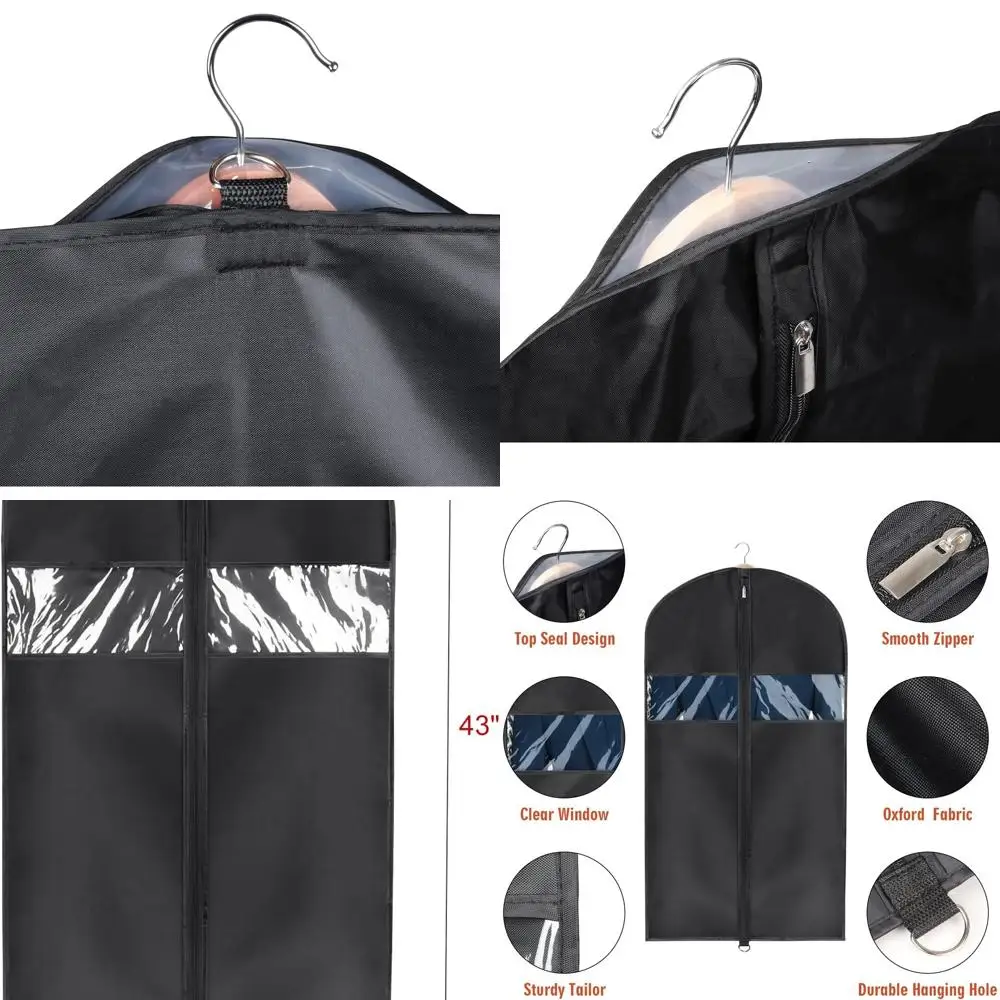 

43 Waterproof Garment Bag with Zipper and Transparent Window for Hanging Suits, Coats, Uniforms, and More