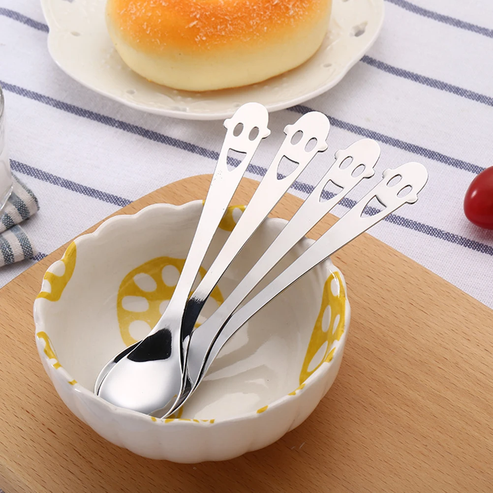 

5 pcs Stainless Steel Spoon 14X2.8Cm Smile Face Design Coffee Tea Ice Cream Spoon Kitchen Supplies For Home Cafe Bar Use
