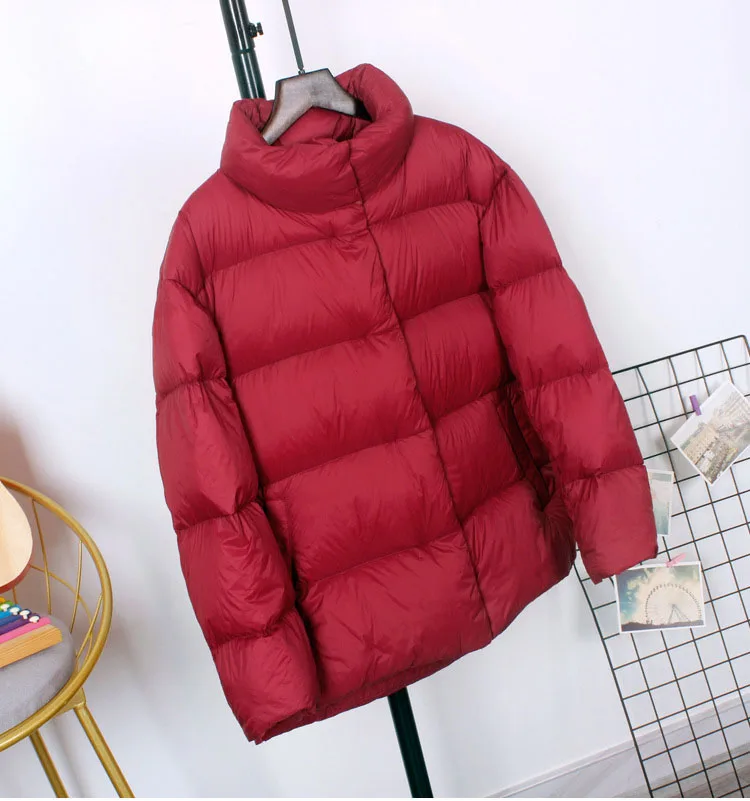 Schinteon Women Ultralight 90% White Duck Down Jacket Stand Collar Coat Casual Loose Winter Outwear High Quality 8 Colors