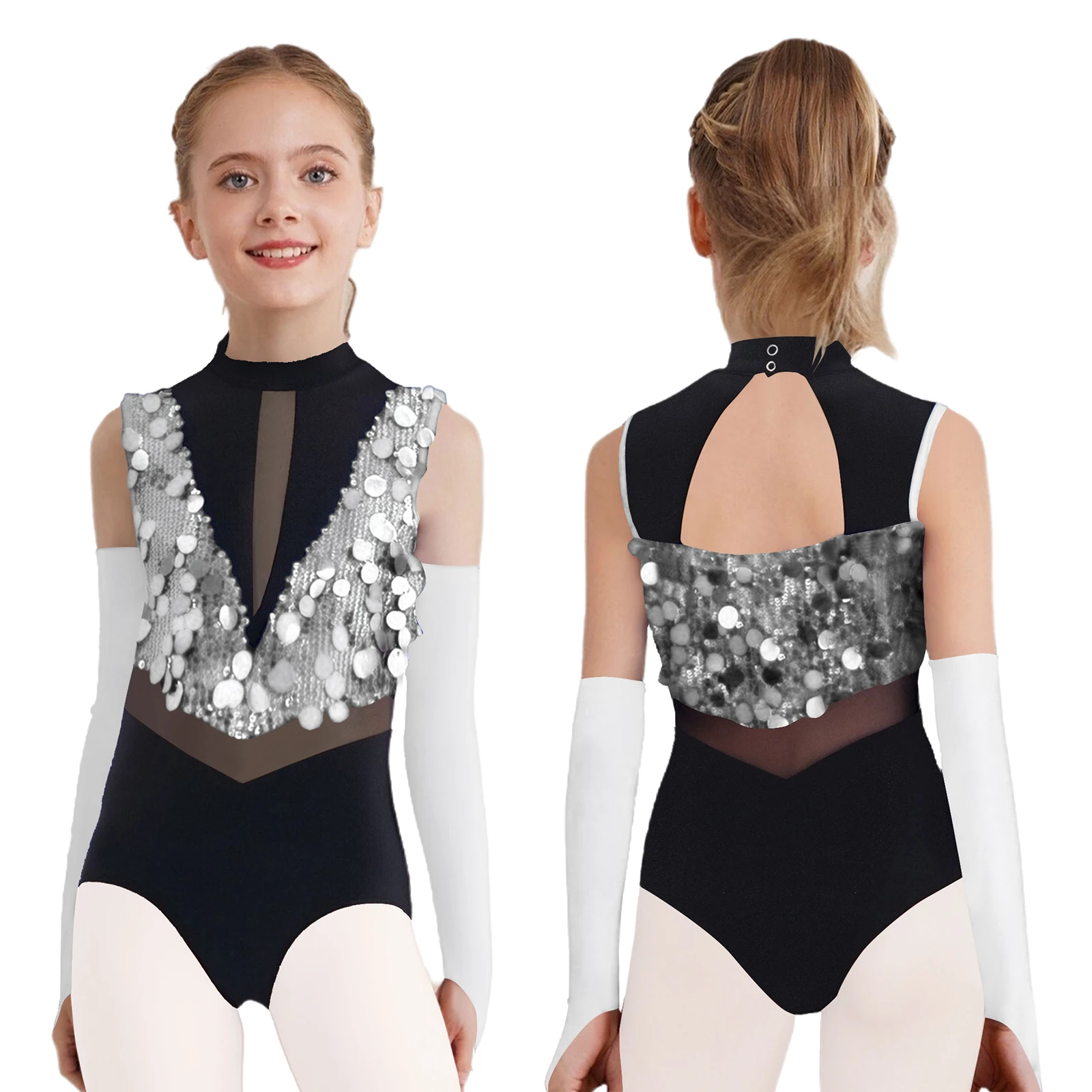 Leotardo elegante de competición de baile de Jazz y Ballet lírico para niñas con guantes para gimnasia y puesta en escena Ropa de baile de Ballet