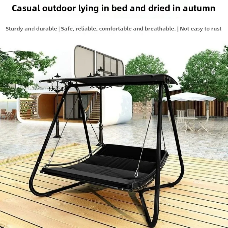 

Outdoor Swinging Bed Swing Courtyard Balcony Garden Iron Hammock Villa Terrace Homestay Leisure Couple Lying Bed