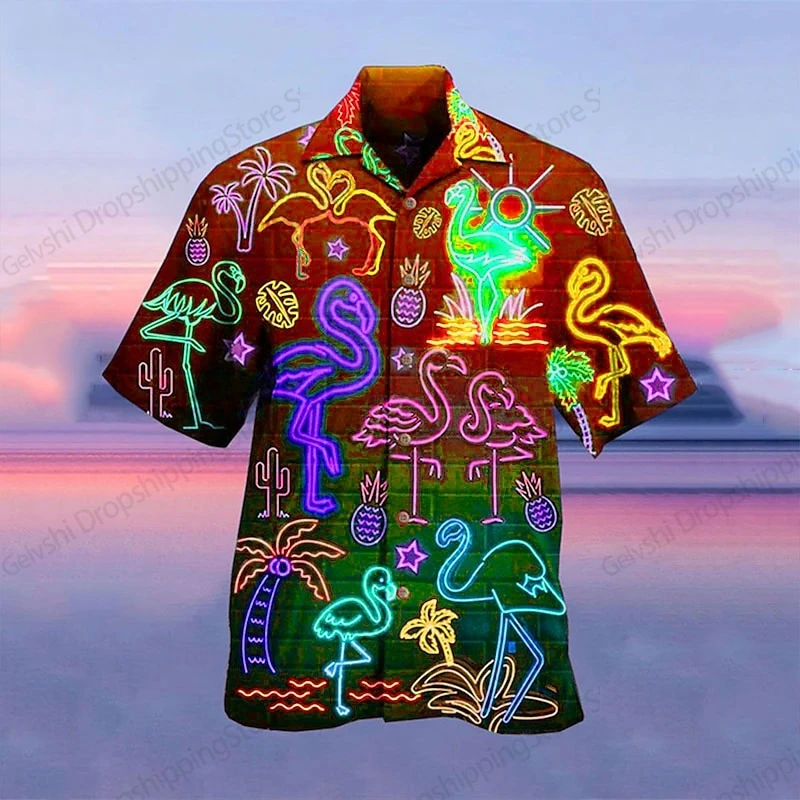 Camicia hawaiana da uomo Vocation Camicia hawaiana con stampa fluorescente 3D Uomo Donna Moda Camicie a maniche corte Camicetta da spiaggia Neon