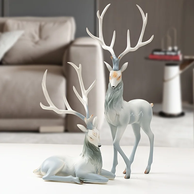 High End Deer Statue Reindeer Figurines Resin Sculpture For Living Room Luxury Home Decoration Nordic Tabletop Ornaments New