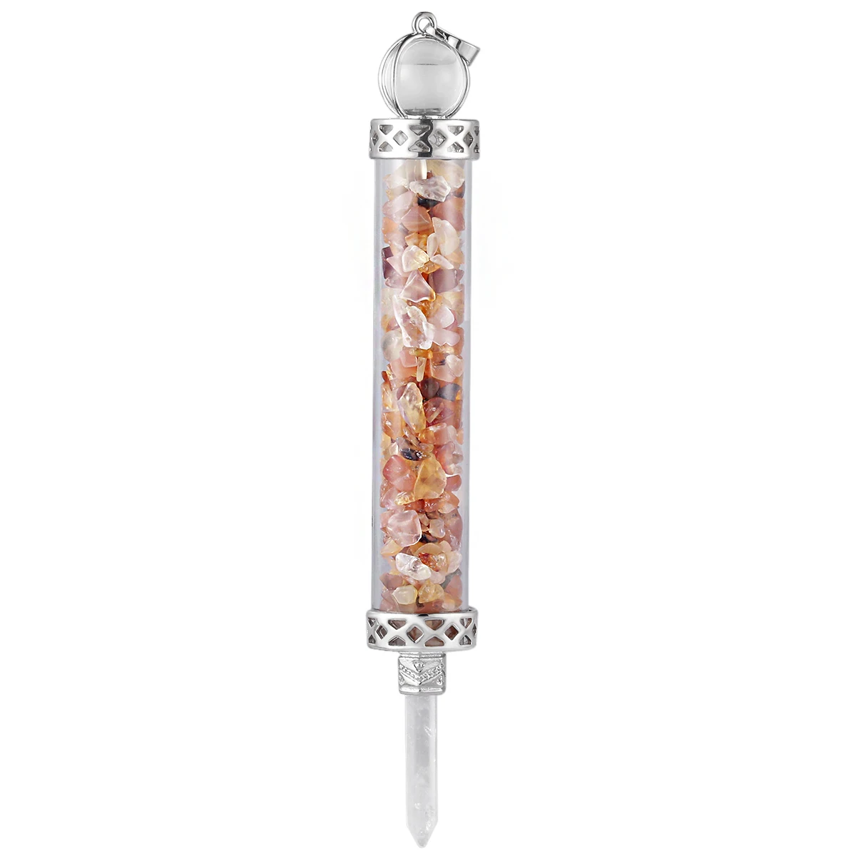 

Hexagonal Crystal Point Stone Wand Wishing Bottle Pendant Healing Carnelian Chip Stones Charms For Jewelry Making DIY Necklace