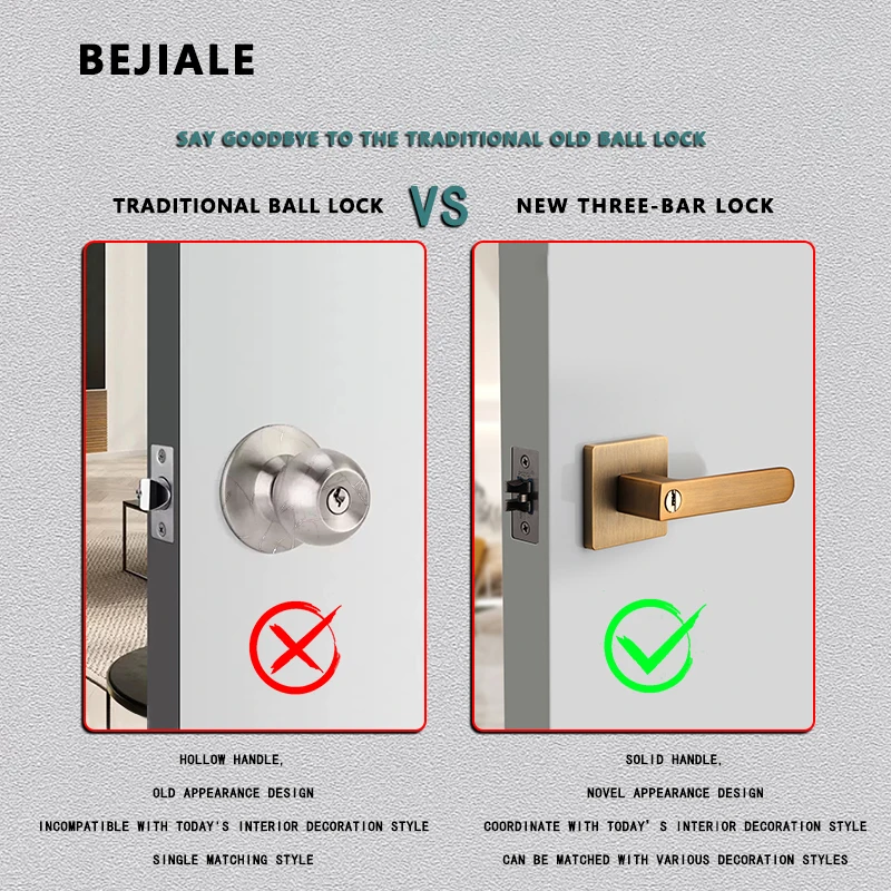 

BEJIALE Three-pole Handle Lock With Red and Green Indicator Lock Bathroom Interior Door Handle Home Door With Key Door Lock