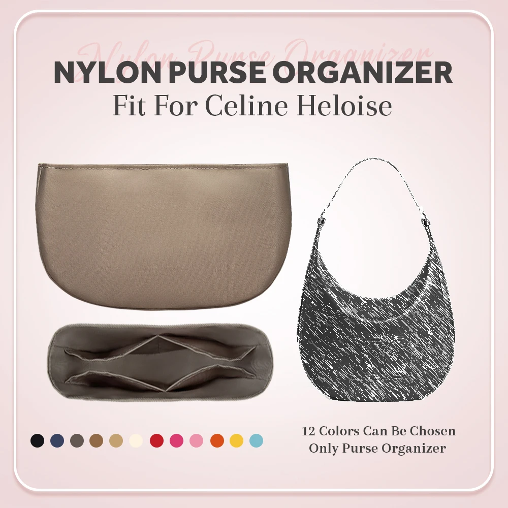 Nylon Purse Organizer Insert, Half Moon Bag Insert Fit for Celine Heloise Handbag Lightweight Inner Liner Cosmetics Bag Insert