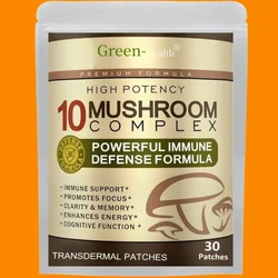 Advanced 10 Mushroom Complex Transdermal Patches for Brain Memory Focus Immune Support Lions Mane-Reishi-Cordyceps 30 Patches