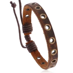 Vintage Brown Steameye Cowhide Bracelet Men's Woven Leather Jewelry