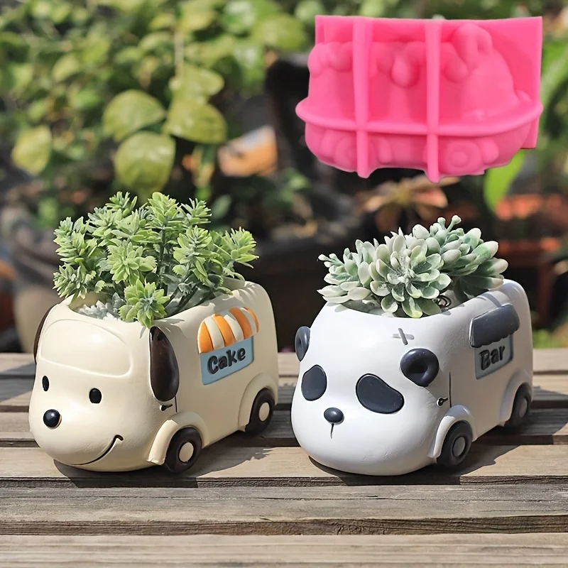 Large 14cm Dog Bus succulents Flower Pot Resin Silicone Mold Animal Panda Box Concrete Cement Mold Pig Car FlowerPot Gypsum Mold